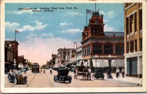 Postcard Washington Street Looking West from First Street in Phoenix, Arizona