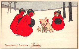 Bally Chaussures Suisses Switzerland Shoe Advertising Girls and Pigs PC AA75331