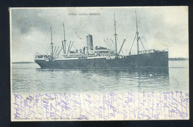 RPD LNECKAR NORDD LLOYD BREMEN GERMANY VINTAGE SHIP BOAT POSTCARD 1902