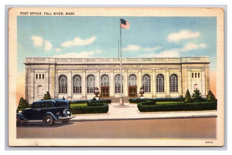 Post Office Building Fall River Massachusetts MA Linen Postcard N26