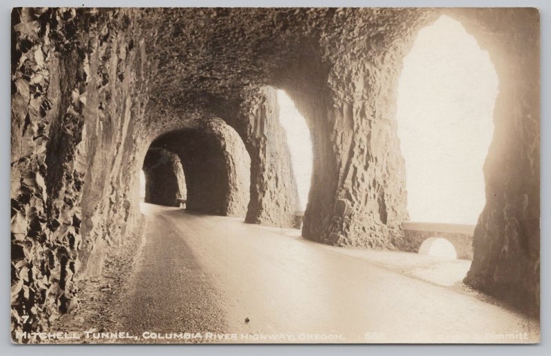 Real Photo Postcard~Dark Mitchell Tunnel~Columbia River Highway~Oregon~RPPC 
