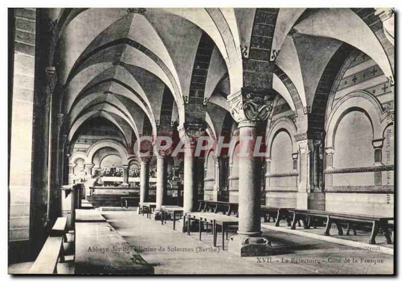 Old Postcard Solesmes Benedictine abbey refectory The Riviera of the fresco