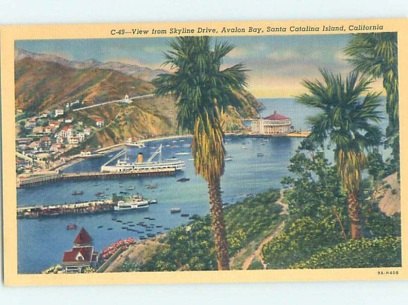 Linen PANORAMIC VIEW Avalon - Catalina Island - Los Angeles California CA AF0598