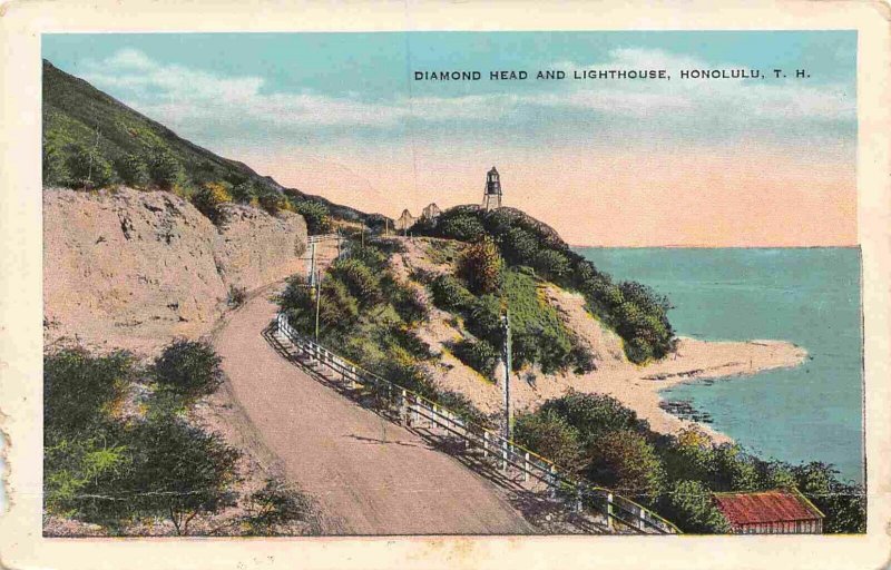 Diamond Head Lighthouse Honolulu Hawaii 1930s postcard