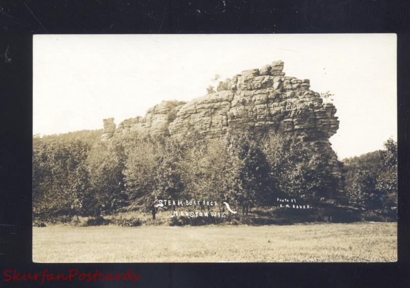 RPPC MAUSTON WISCONSIN STEAMBOAT ROCK A.M BAVER VINTAGE REAL PHOTO POSTCARD