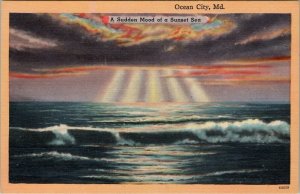 Ocean City Maryland Sudden Mood of A Sunset Sea Beautiful Linen Postcard T17