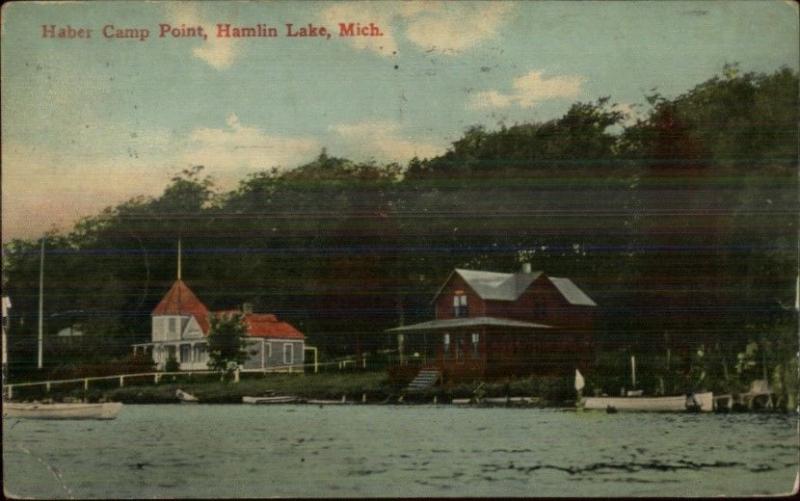 Hamlin Lake MI Haber Point Camp c1910 Postcard