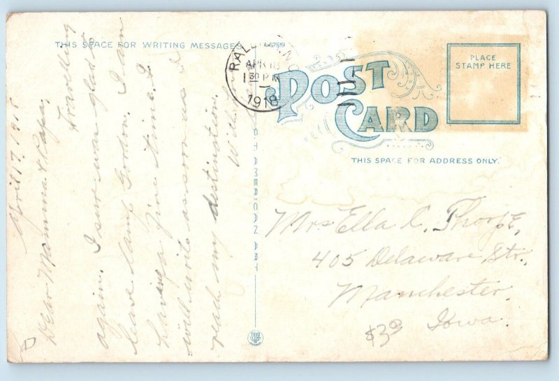 Raleigh North Carolina Postcard US Post Office Exterior Building c1918 Vintage