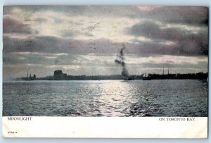1910 Toronto Ontario Canada Vintage Postcard Bay Moonlight Night Posted Steamer