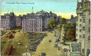 1920s OTTAWA CANADA CONNAUGHT PLACE AUTOMOBILES TROLLEY ARERIAL POSTCARD 43-38