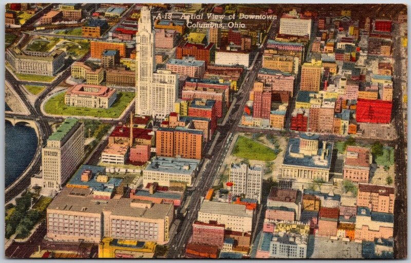 Aerial View of Downtown Columbus, Ohio - Postcard 