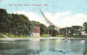 Postcard 1907 Pond and Court House, Newburyport, Massachusetts ME6.