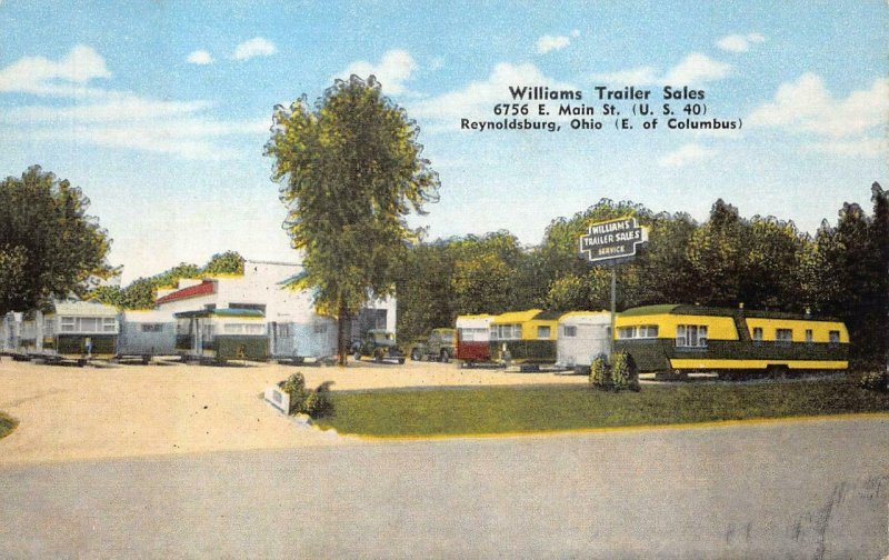 WILLIAM TRAILER SALES MAIN STREET U.S. 40 REYNOLDSBURG OHIO POSTCARD (1930s)