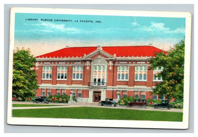 Vintage 1930's Postcard Library Building Purdue University La Fayette Indiana