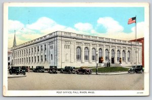 Fall River Massachusetts~Post Office St View~USA Flag~Beaux-Arts~1920s Postcard