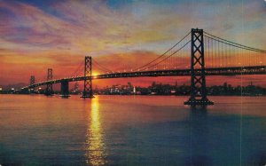 USA Sunset San Francisco Bay Bridge California Vintage Postcard 07.49