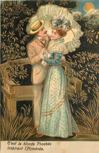 Postcard C-1910 Romance couple PFB Brilliant Gold Gilt Happy Couple 22-11999