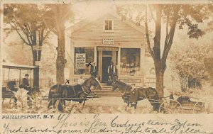 Phillipsport NY Post Office Store Horse & Wagons Rare Real Photo Postcard