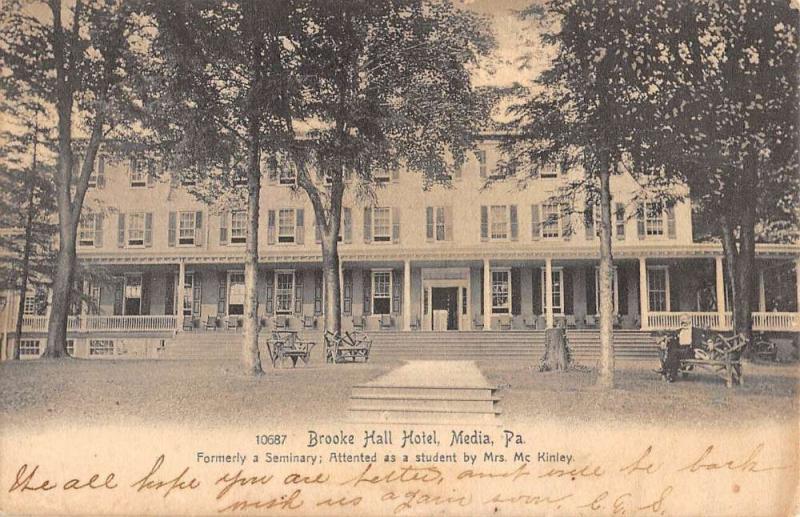 Media Pennsylvania Brooke Hall Hotel Street View Antique Postcard K78972