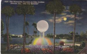 Illuminated Fountain On Lake Ivanhoe Orlando Florida Curteich