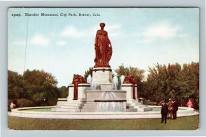 Denver CO-Colorado, Thatcher Monument, City Park, Fountain, Vintage Postcard