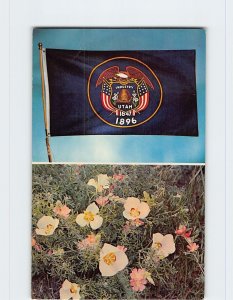 Postcard Utah State Flag and Flower, Utah