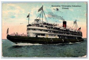 1913 Steamship Christopher Columbus Chicago Steamer Ship Deck Vintage Postcard