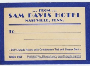 1930's-40's Sam Davis Hotel Nashville Label Luggage Label EVN2