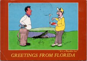 Greetings from Florida FL Golf Golfing Comic Crocodile Humor c1991 Postcard D52