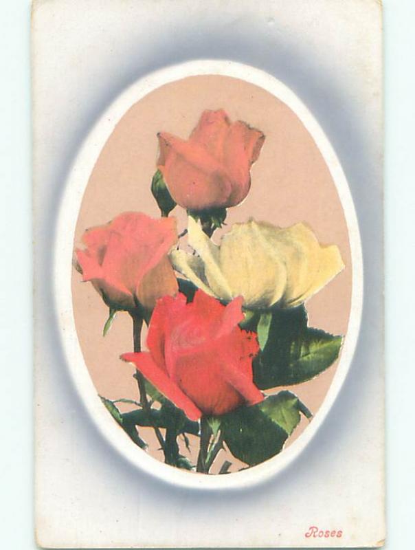 Pre-Linen BEAUTIFUL RED AND PINK AND YELLOW ROSE FLOWERS k4467