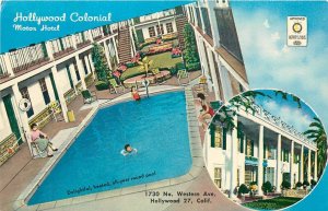 Hollywood California Colonial Motor Hotel Swimming Pool 1950s Postcard 24-7299