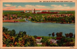 Ohio Akron Skyline From Summit Lake 1954 Curteich