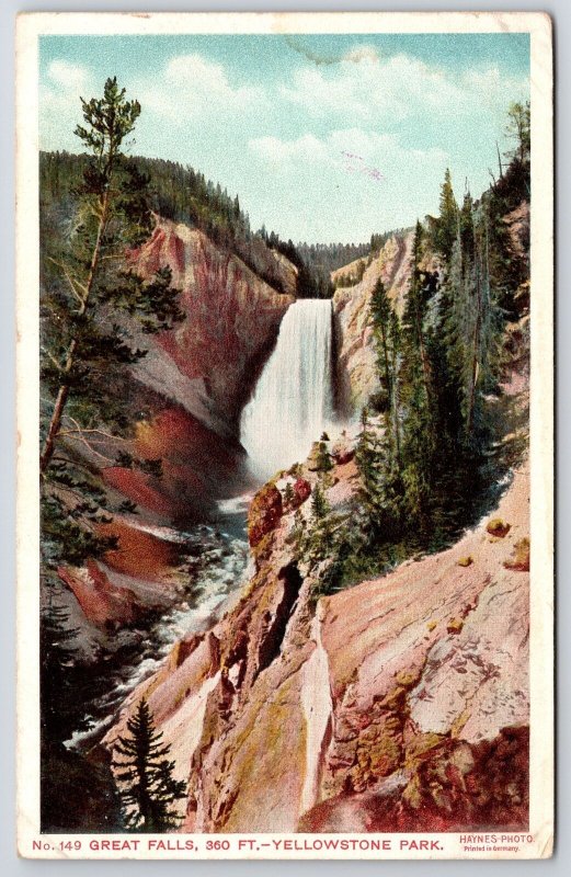 Great Falls Yellowstone Park Scenic Tourist Attraction Walterfalls Postcard