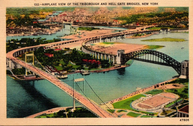 New York City Airplane View Of Triborough and Hell Gate Bridges 1943