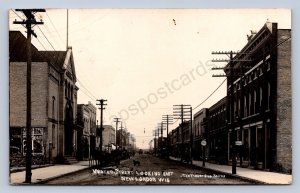 J90/ New London Wisconsin RPPC Postcard c1910 Water St Stores East 147