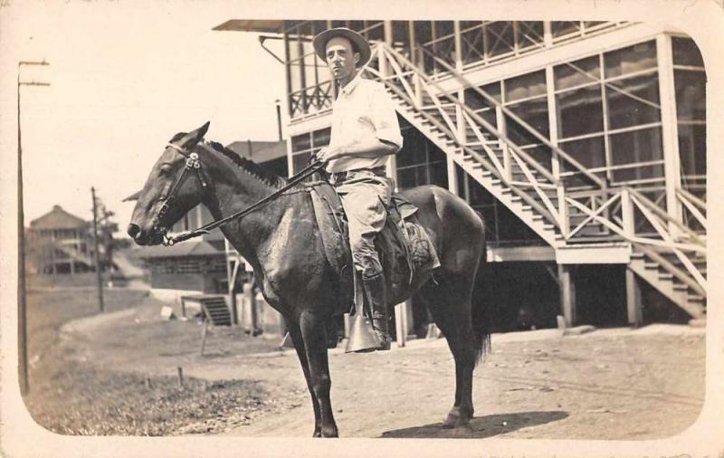 Panama Canal Zone Man on Horse Real Photo Vintage Postcard JE229402