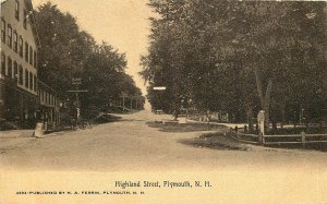 PLYMOUTH NH HIGHLAND STREET SEPIA POSTCARD c1907