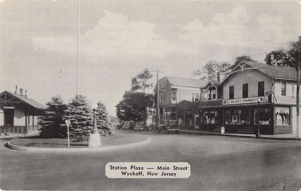 Wyckoff New Jersey Main Street Station Plaza Drug Store Postcard