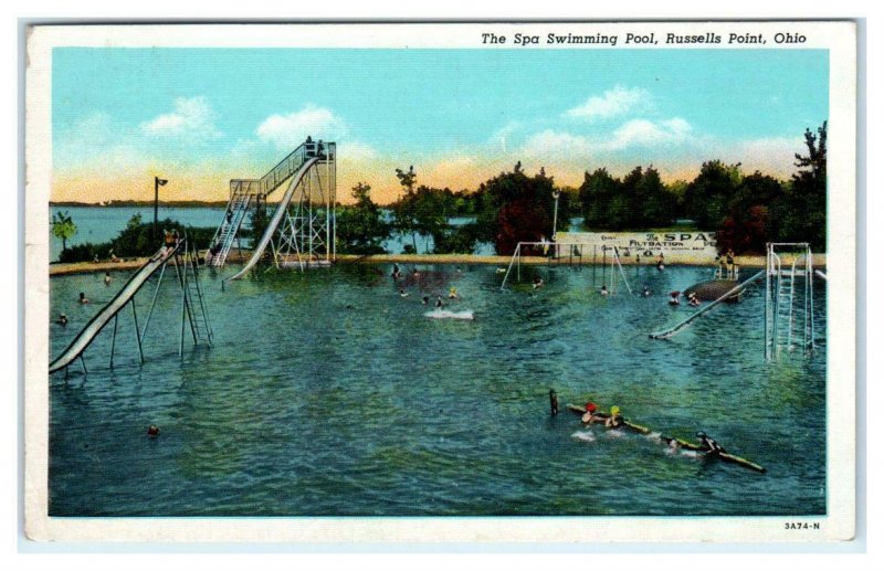 RUSSELLS POINT, OH Ohio ~ The SPA SWIMMING POOL 1947 Linen Postcard