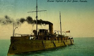 Royal Navy Cruiser Vigilant Port Dover Canada WWI Postcard Rare Art