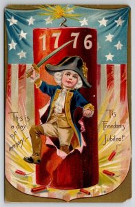 July 4th 1776 Little Soldier Firecracker Tuck Independence Day Postcard N27