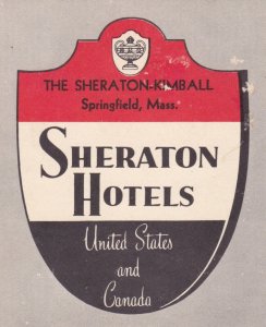 Massachusetts Springfield Sheraton-Kimball Hotel Vintage Luggage Label sk3153