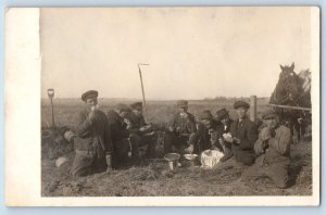 Occupational Postcard RPPC Photo Workers Enjoying Lunch Picnic c1910's Antique