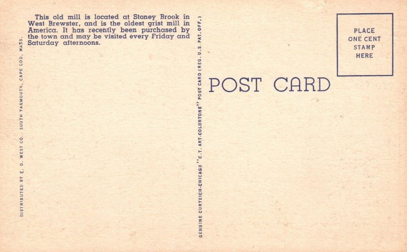 Vintage Postcard The Old Discarded Mill Stony Brook Cape Cod Massachusetts MA