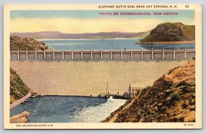 Truth or Consequences NM~Air View Elephant Butte Dam~Vintage Linen Postcard