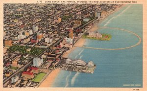 Vintage Postcard Showing New Auditorium & Rainbow Pier Long Beach California CA