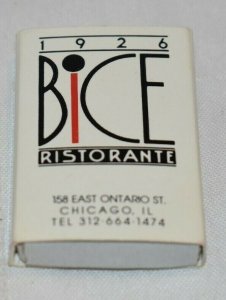 Bice Ristorante 1926 Chicago Illinois Matchbox