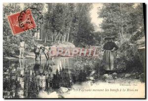 Old Postcard Folklore Peasants leading the horse to the river