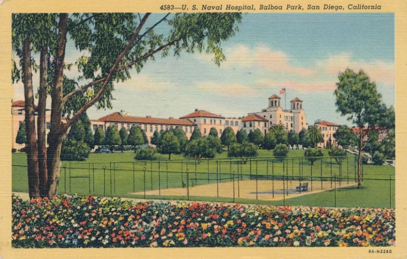 San Diego CA, California - U.S. Naval Hospital at Balboa Park - pm 1947 - Linen