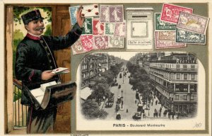 PC STAMPS, PARIS, BOULEVARD MONTMARTRE, Vintage EMBOSSED Postcard (b47940)